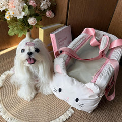 "FluffyBaby" Premium Pet Travel Tote, Korean-Style Quilted Crossbody Cat Bag, Ultra-Soft Portable Shoulder Carrier for Small Dogs and Cats, Boutique Designer Outing Bag