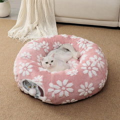 2-in-1 Donut Cat Tunnel Bed - Collapsible Interactive Play Tube & Felt Nest - Peek-a-Boo Entertainment Toy for Indoor Cats & Kittens
