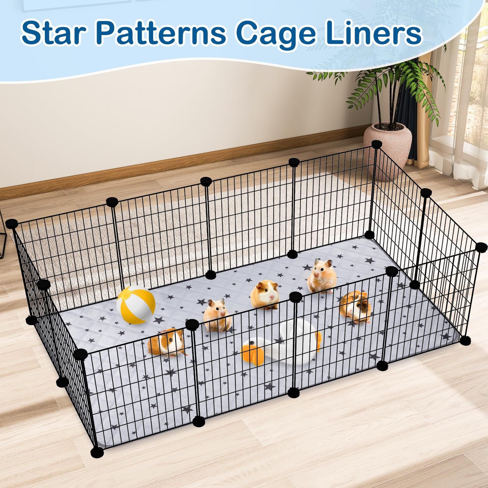 2026 Eco-Friendly Guinea Pig Cage Liner Cross-Border Star Print Absorbent Bedding Leak-Proof Reusable & Washable Diaper Pad for Small Pets