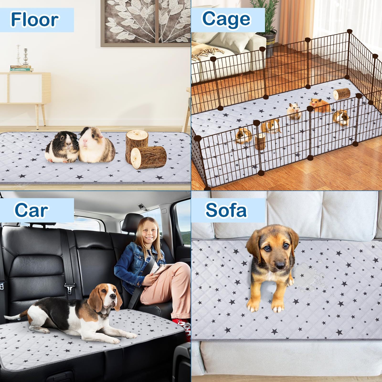 2026 Eco-Friendly Guinea Pig Cage Liner Cross-Border Star Print Absorbent Bedding Leak-Proof Reusable & Washable Diaper Pad for Small Pets