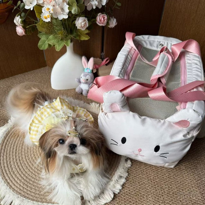 "FluffyBaby" Premium Pet Travel Tote, Korean-Style Quilted Crossbody Cat Bag, Ultra-Soft Portable Shoulder Carrier for Small Dogs and Cats, Boutique Designer Outing Bag