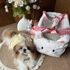 "FluffyBaby" Premium Pet Travel Tote, Korean-Style Quilted Crossbody Cat Bag, Ultra-Soft Portable Shoulder Carrier for Small Dogs and Cats, Boutique Designer Outing Bag