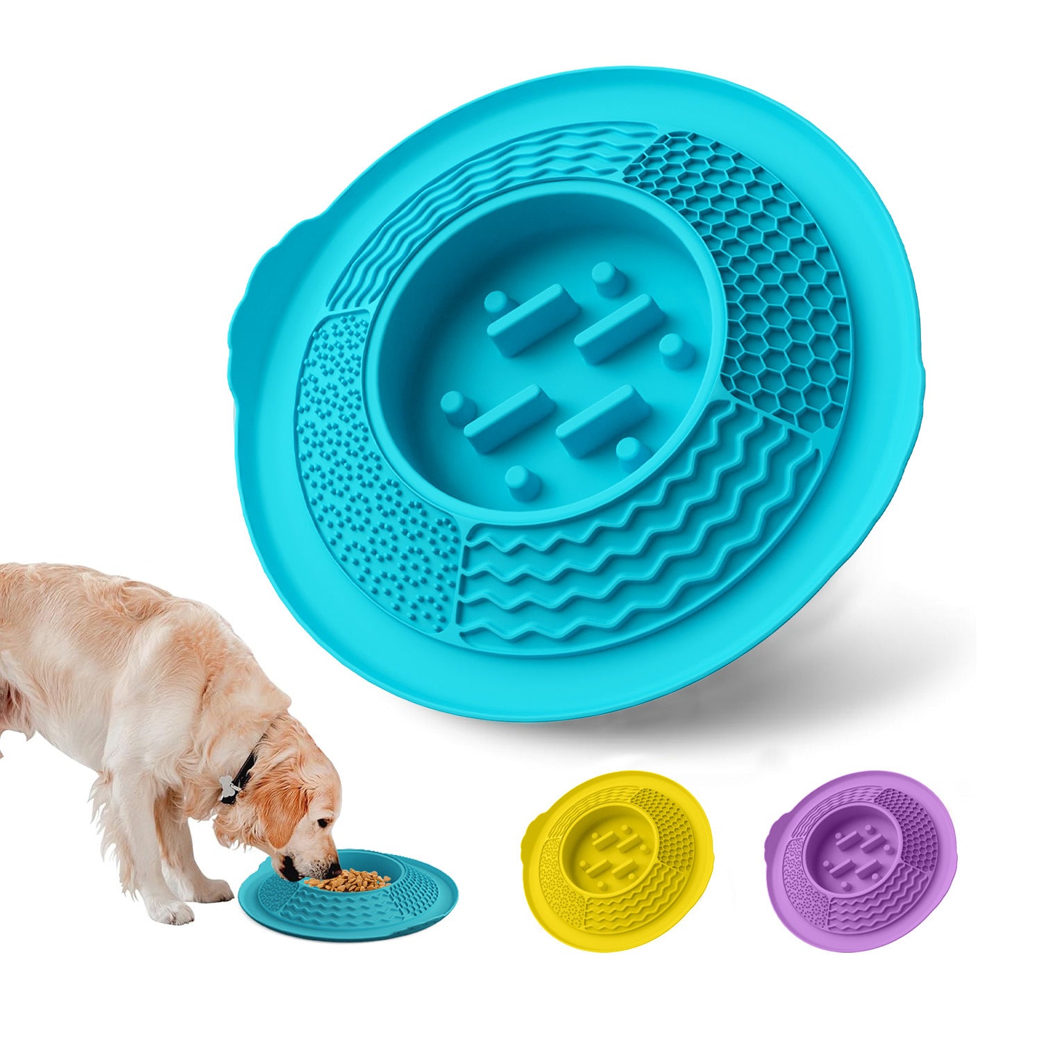 2-in-1 Silicone Slow Feeder & Lick Mat Dog Bowl, Heavy-Duty Anti-Tip Pet Food Dish with Suction Base for Anxiety Relief