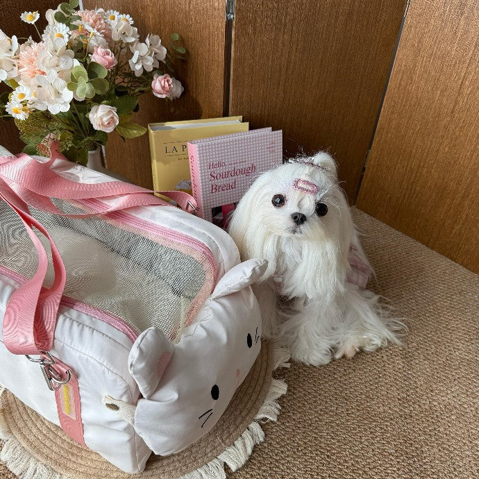 "FluffyBaby" Premium Pet Travel Tote, Korean-Style Quilted Crossbody Cat Bag, Ultra-Soft Portable Shoulder Carrier for Small Dogs and Cats, Boutique Designer Outing Bag