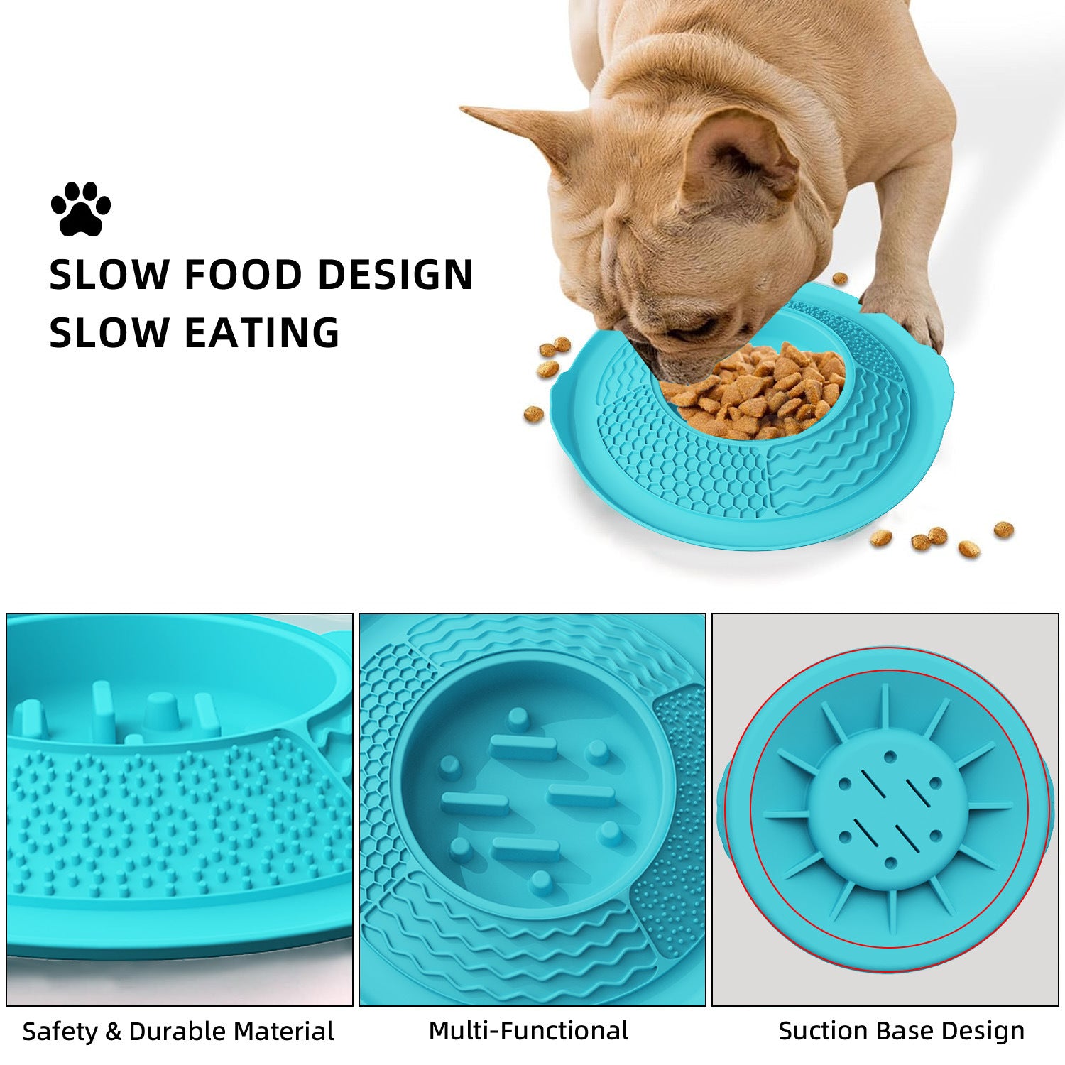 2-in-1 Silicone Slow Feeder & Lick Mat Dog Bowl, Heavy-Duty Anti-Tip Pet Food Dish with Suction Base for Anxiety Relief
