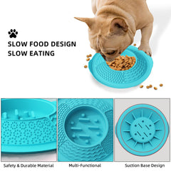 2-in-1 Silicone Slow Feeder & Lick Mat Dog Bowl, Heavy-Duty Anti-Tip Pet Food Dish with Suction Base for Anxiety Relief