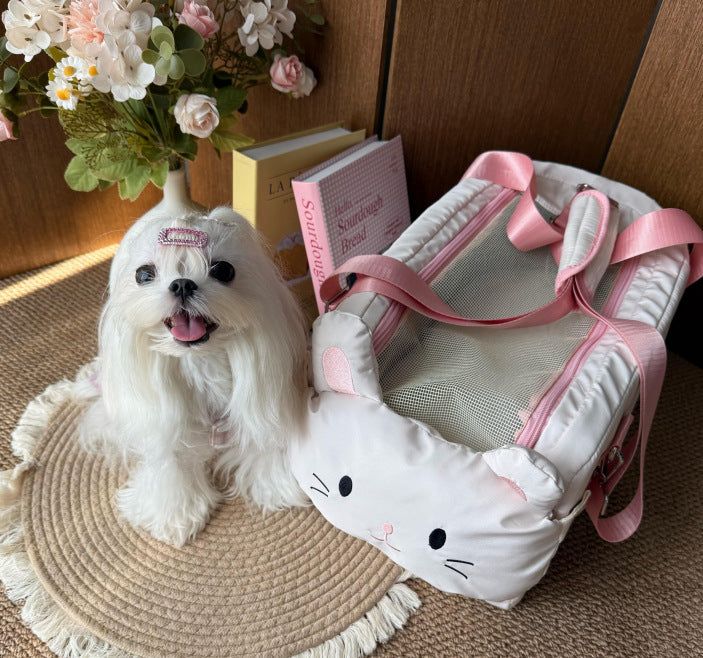 "FluffyBaby" Premium Pet Travel Tote, Korean-Style Quilted Crossbody Cat Bag, Ultra-Soft Portable Shoulder Carrier for Small Dogs and Cats, Boutique Designer Outing Bag
