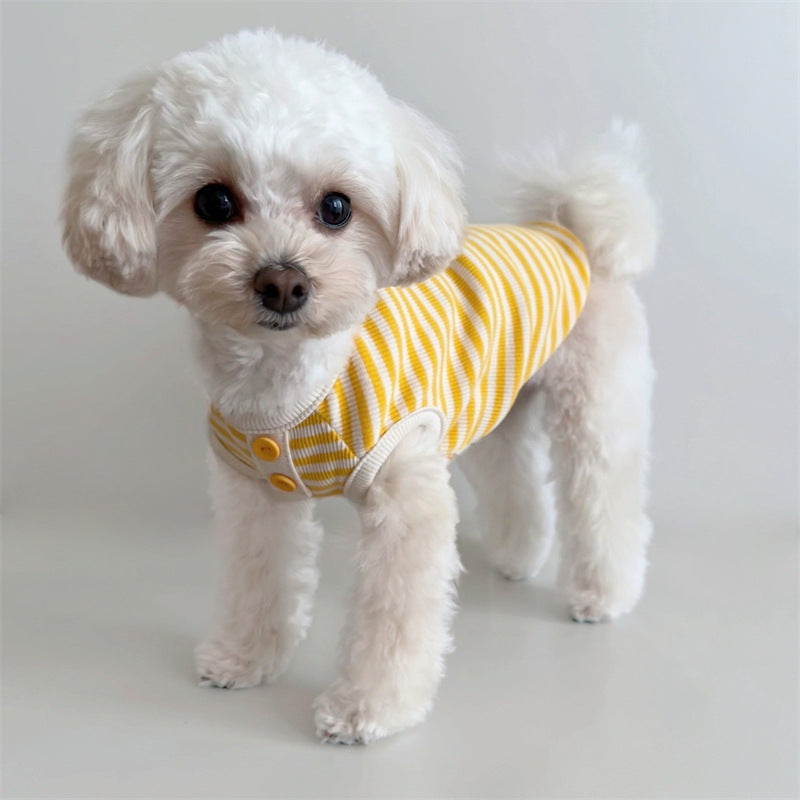 Breathable Striped Pet Knit Vest - Thin & Lightweight Summer Dog Clothes for Cats, Teddy Poodles, and Small Breeds, Korean Style