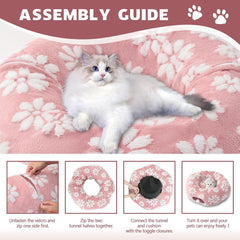 2-in-1 Donut Cat Tunnel Bed - Collapsible Interactive Play Tube & Felt Nest - Peek-a-Boo Entertainment Toy for Indoor Cats & Kittens